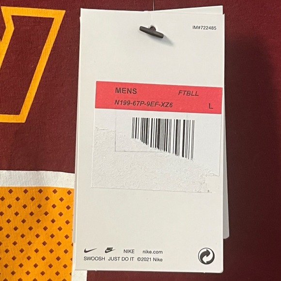 NWT Washington Commanders Nike NFL Mens TShirt Burgundy #5 Daniels Large - Picture 4 of 8